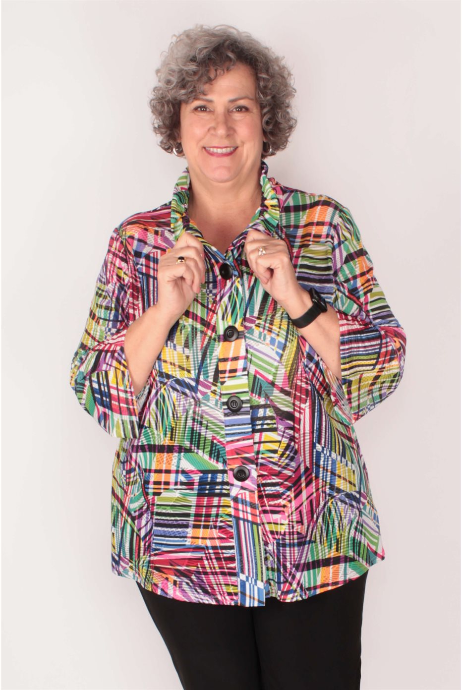Blouson trapèze à imprimé patchwork rayé en tissu jacquard